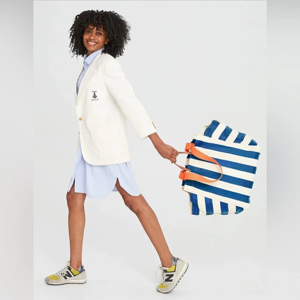 Clare V Beach Tote - Blue White Stripe - Picture 2 of 10